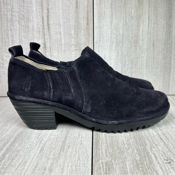 Fly London Shoes - Fly London Dark Blue Suede Heeled Slip On Clog Booties Womens Size 10 EUR 41